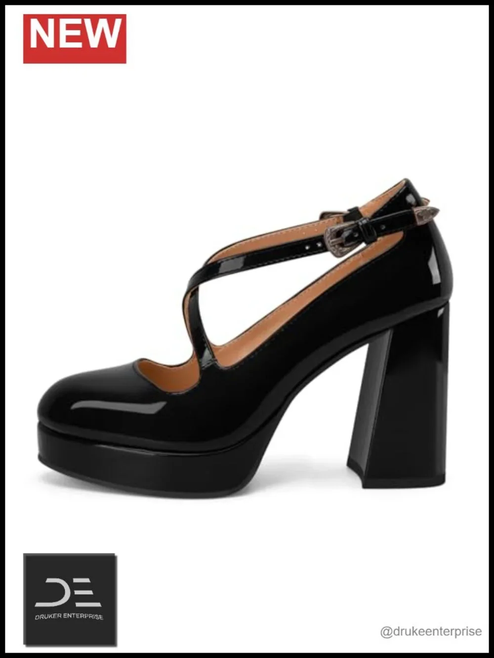 Chunky Platform Mary Jane Heels Cross Ankle Strap Faux Leather Block Heel Pumps